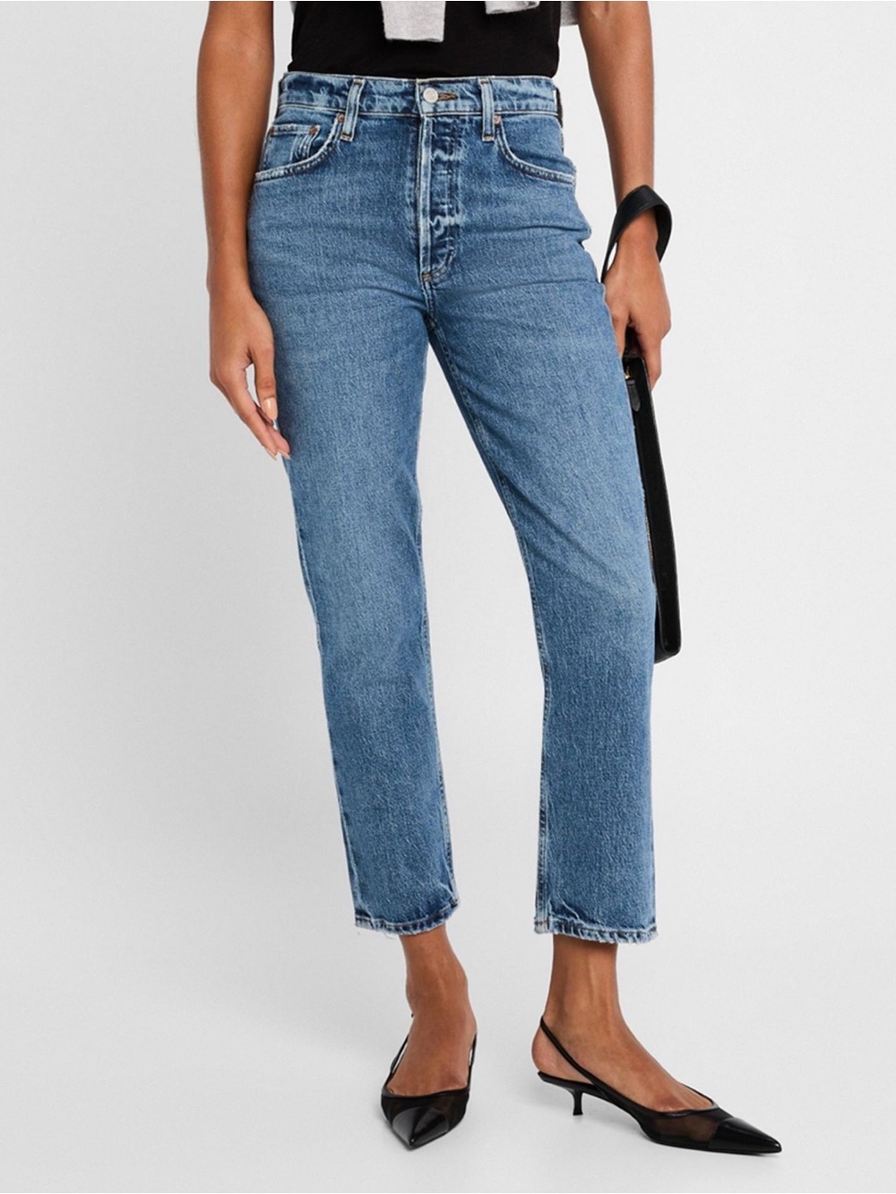 AGOLDE Riley High Rise Straight Crop Jeans Shiver Size 29 Retail $376